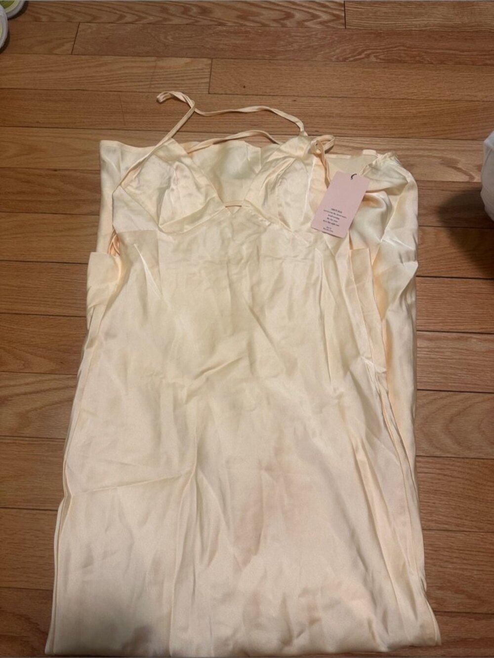 Satin Slip Dress - Cream Spaghetti Strap